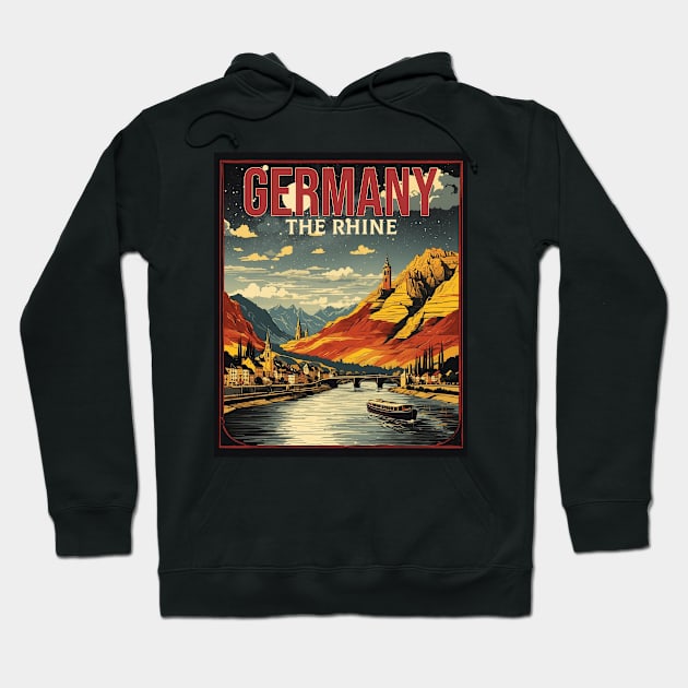 The Rhine Germany Starry Night Tourism Vintage Retro Hoodie by TravelersGems